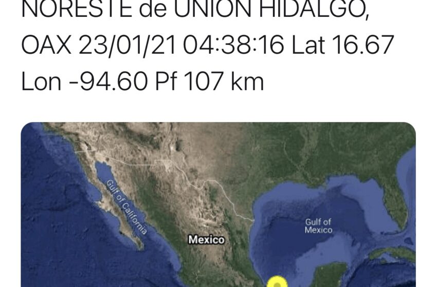  Se registra sismo de 4.1 con epicentro en Union Hidalgo Oaxaca