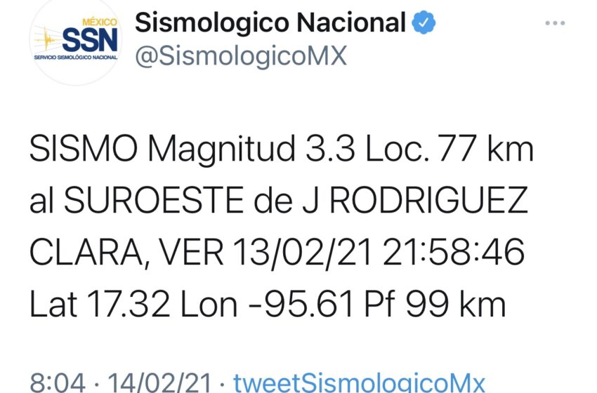  Se registra sismo en el sur de Veracruz