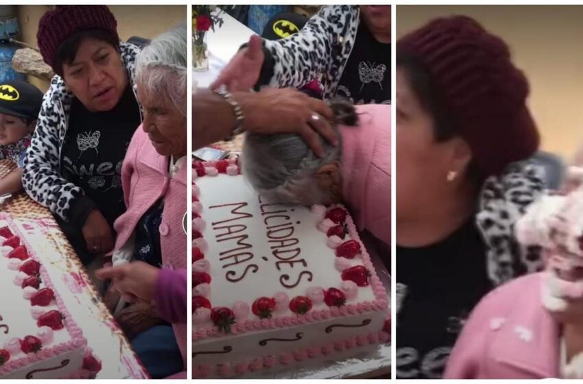  Empujan a abuelita contra su pastel de Día de las Madres y usuarios enfurecen; video se hace viral