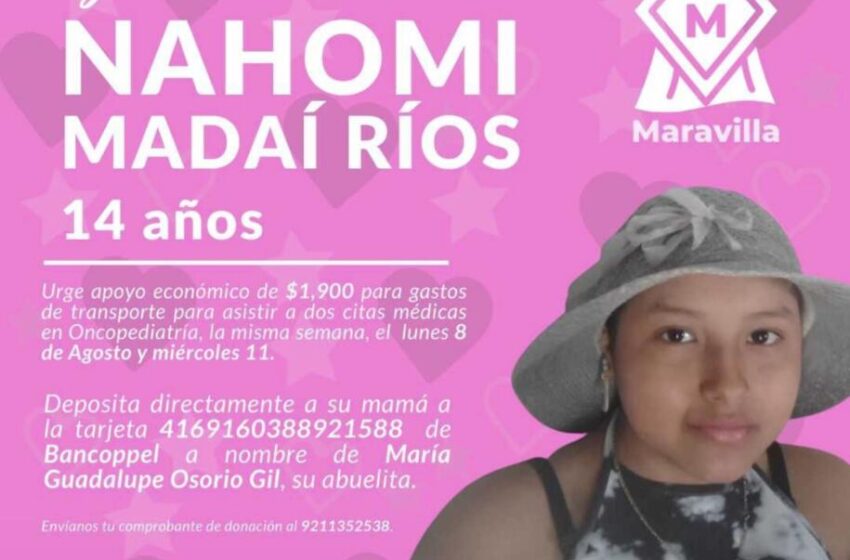  Nahomi está por vencer la leucemia linfoblastica, pero necesita de tu ayuda