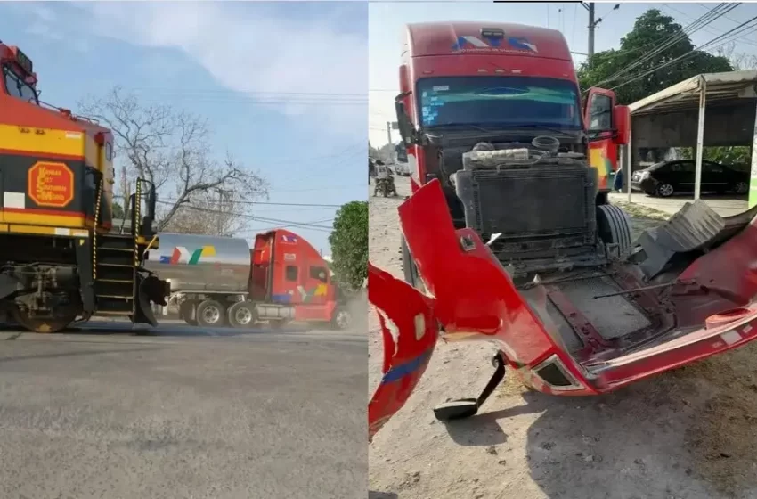  Por querer ganarle el paso, chocan tráiler y tren en Veracruz