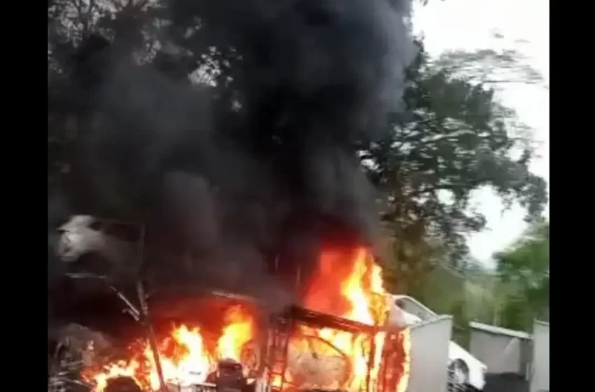  Arde nodriza cargada de autos último modelo en carretera de Veracruz