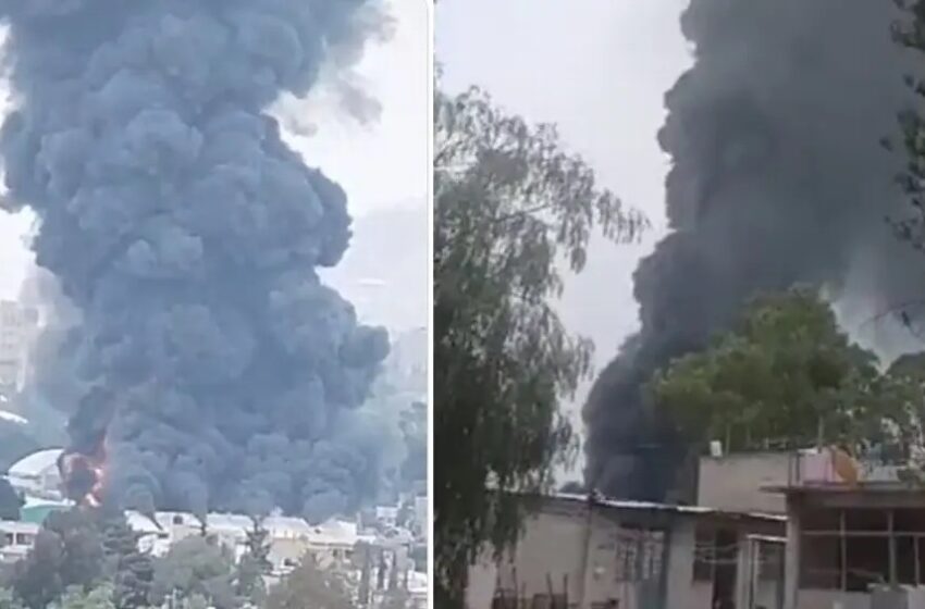  Impresionante incendio en fábrica de pinturas en Estado de México